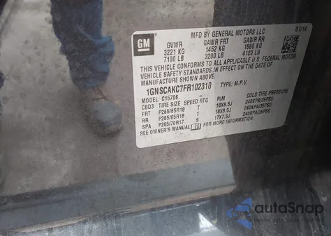 2015 Chevrolet Tahoe Ls z USA, uszkodzony, nr VIN 1GNSCAKC7FR102310